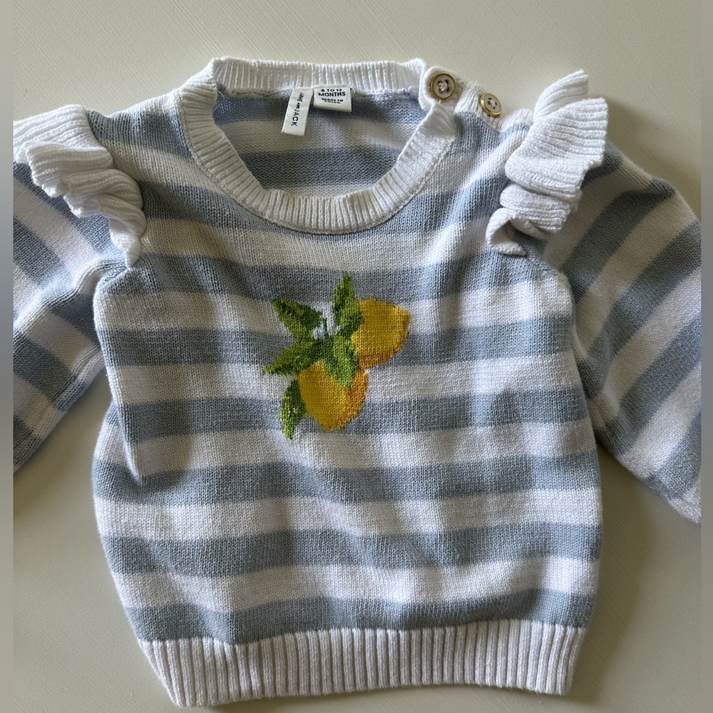 JANIE AND JACK BABY GIRL LEMON STRIPE SWEATER SIZE 6-12 MONTHS